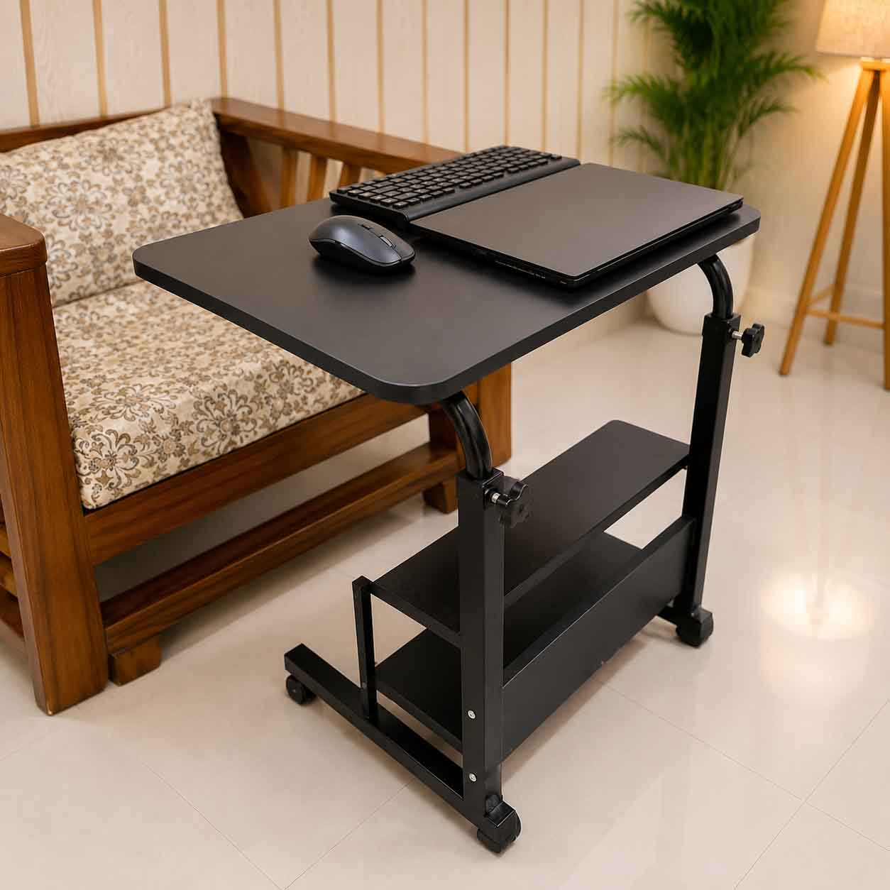 Double Layer Adjustable Table Full Black